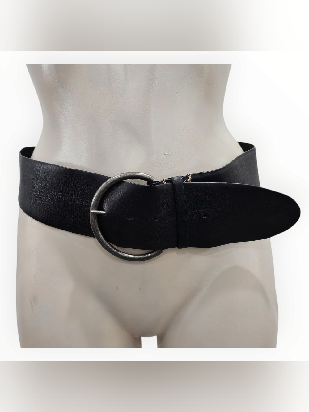 Vtg GAP Women Black Leather 2.75" Wide Corset Belt L/XL